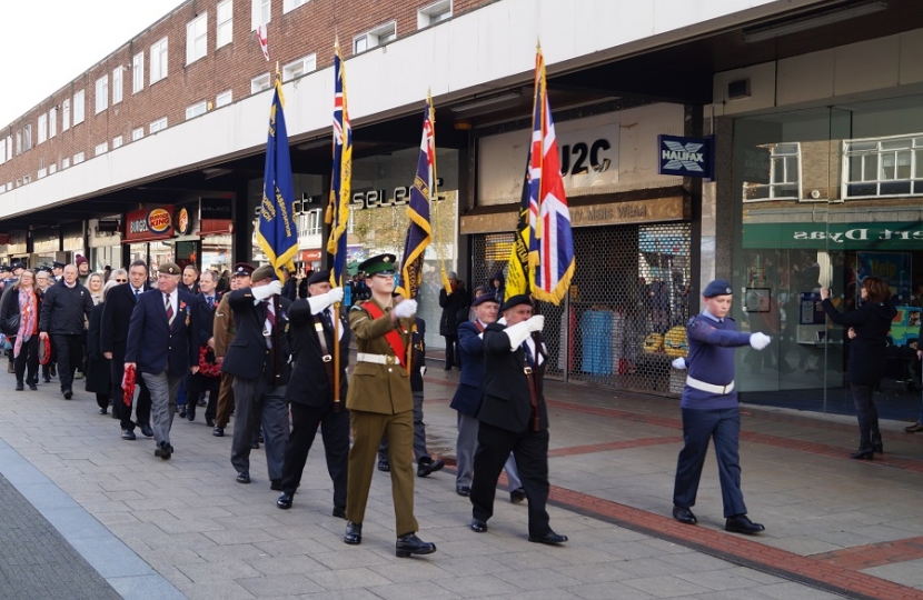 Sir Mike joins the Royal British Legion parade in the town centre